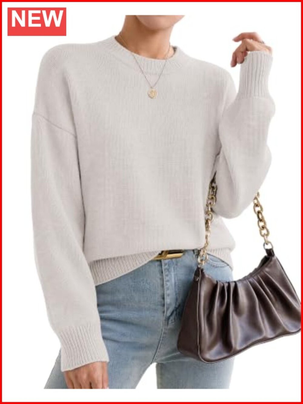 Oversized Cashmere Crewneck Pullover Sweater Women Loose Fit